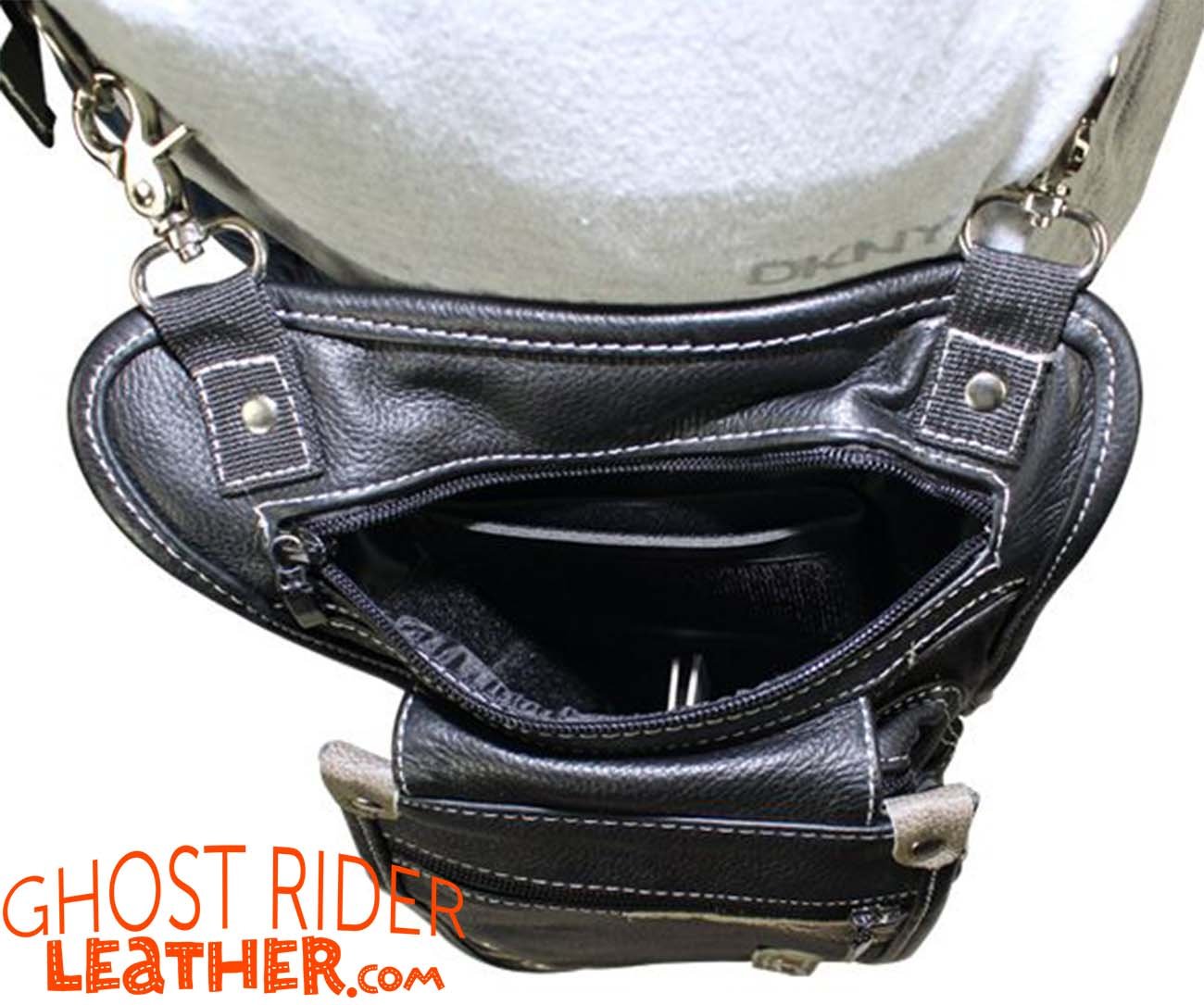 Leather Thigh Bag - Gun Pocket - Black - Touch of Distressed Brown - Motorcycle - AC1029-11-BRN12T-DL