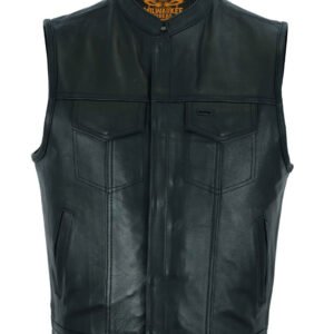 Leather Motorcycle Vest - Men's - Club Style - Up To 64 - MR-MV7320-ZIP-11-DL