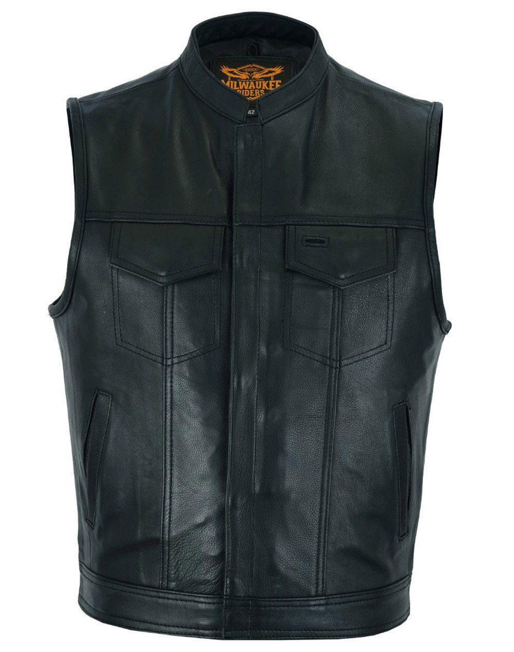 Leather Motorcycle Vest - Men's - Club Style - Up To 64 - MR-MV7320-ZIP-11-DL