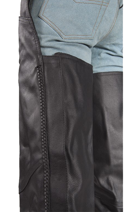 Braided Premium Leather Chaps - Unisex - Stretchy Thigh - C336-01-DL