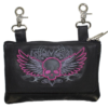 Leather Belt Bag - Pink Flying Skull Design - No Studs - Handbag - BAG35-EBL10-PINK-NS-DL