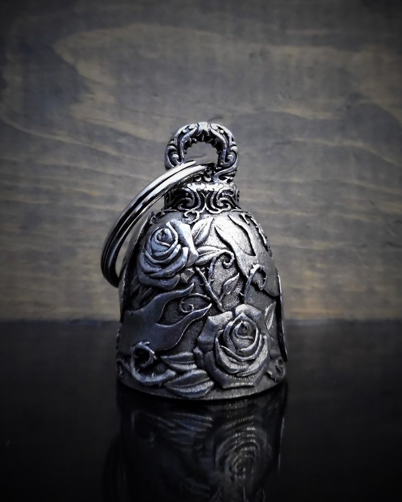Lady Rider Roses - Pewter - Motorcycle Ride Bell - Made In USA - SKU BB38-DS