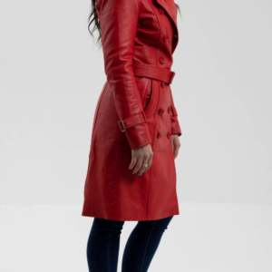 Fire Red Leather Trench Coat - Women's - Olivia - WBL3071-RED-FM