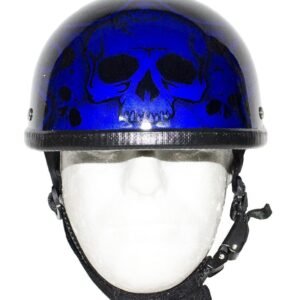 Novelty Motorcycle Helmet - Gloss Blue - Burning Skull - Shorty - H401-D4-BLUE-DL