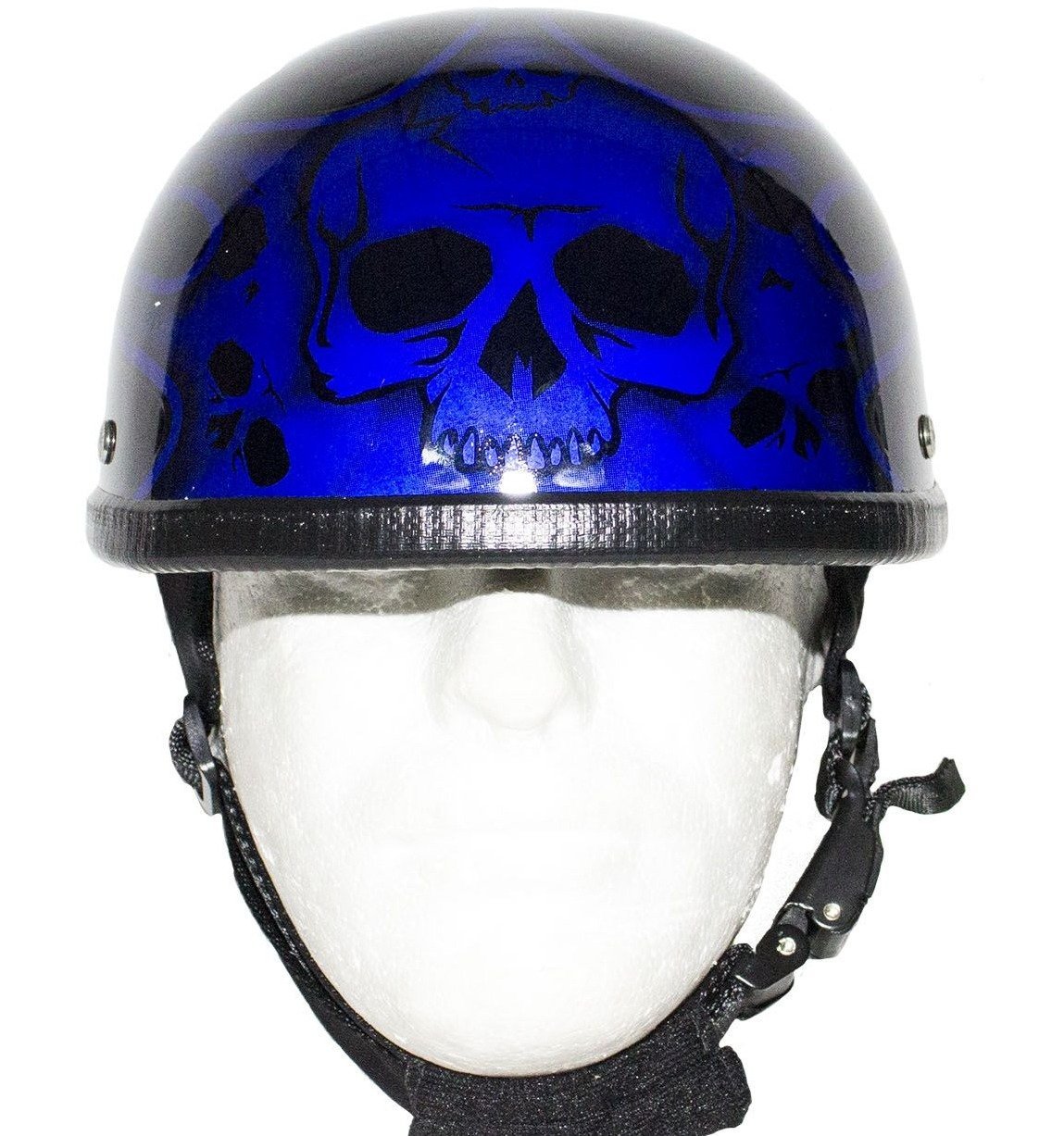 Novelty Motorcycle Helmet - Gloss Blue - Burning Skull - Shorty - H401-D4-BLUE-DL