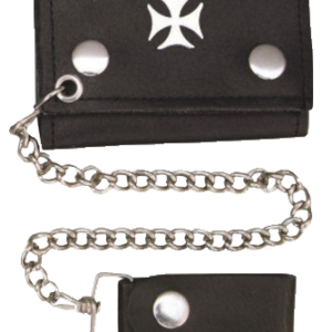 Leather Chain Wallet - Iron Cross - 4 Inch Tri-fold - AL3276-AL