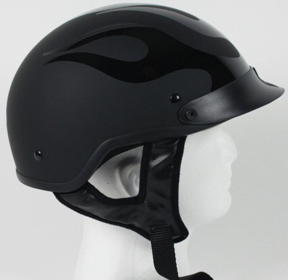 DOT Motorcycle Helmet - Flat Black Flames - Half Helmet - 1FBF-HI