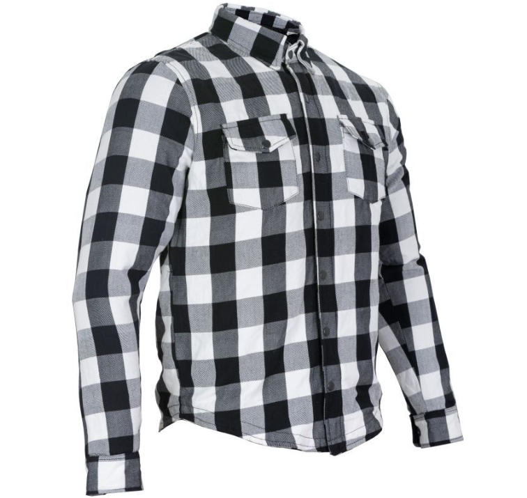 Flannel Motorcycle Shirt - Men's - Armor - Up To Size 5XL - White Black Plaid - SHR13-CC-DL