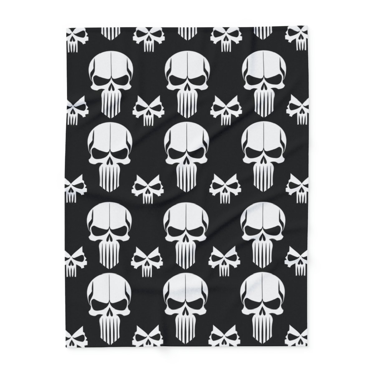 White Skulls on Black - 3 Different Sizes - Arctic Fleece Blanket