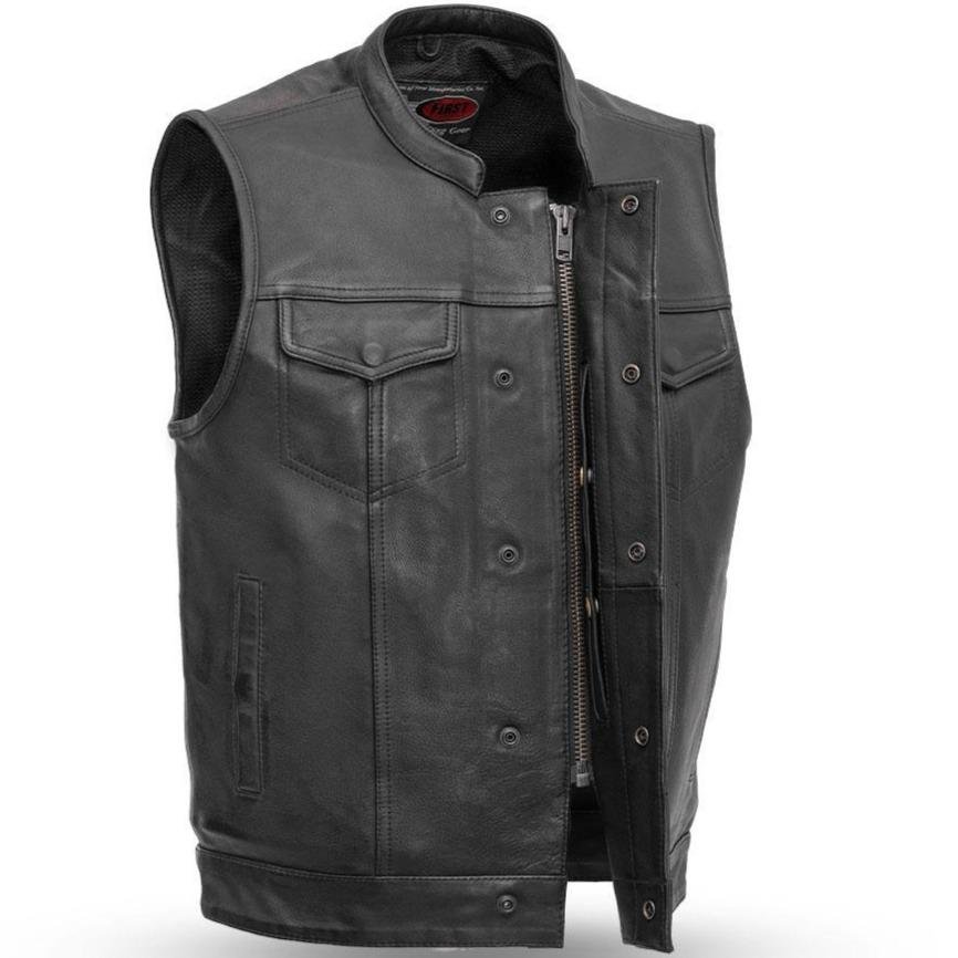 Leather Motorcycle Vest - Men's - Sharp Shooter - Up To 8X - FIM689NOC-FM