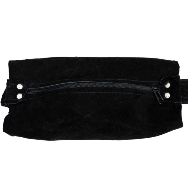 Black Suede Leather Purse - Peace Sign - Fringe - Handbag - AC2050-BLK-DL