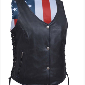 Leather Vest - Women's - USA Flag Liner - Side Laces - 6890.USA-UN