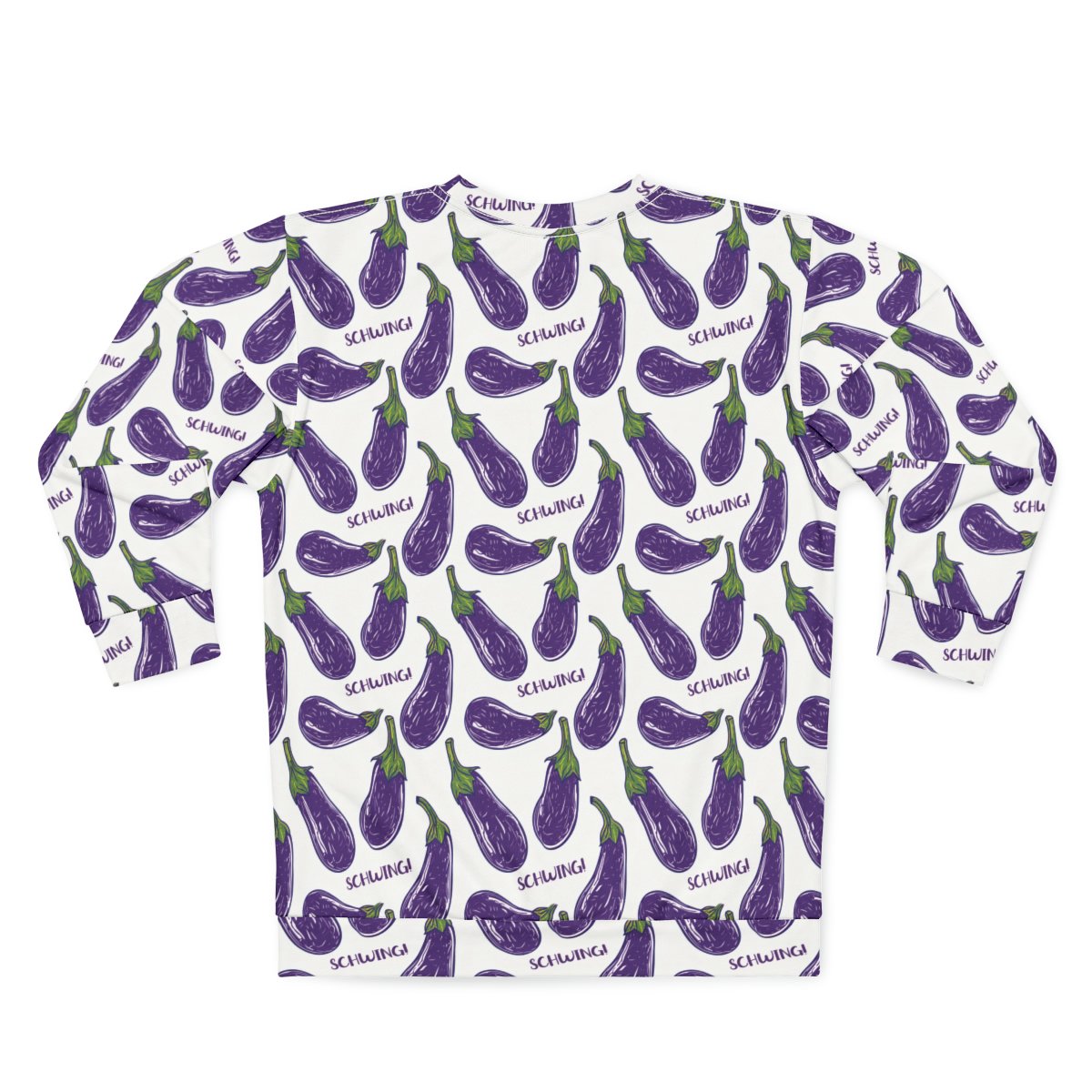 Doodle Eggplant Emoji - Text Schwing - Purple Green on White - Unisex Sweatshirt