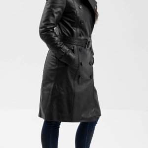 Black Leather Trench Coat - Women's - Olivia - WBL3071-FM