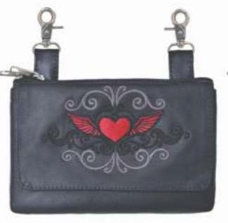 Women's Clip On Leather Bag - Belt Bag - Red Heart - SKU 9737-01-UN