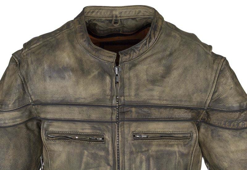 Men's Leather Motorcycle Jacket With Concealed Carry Pockets - Distressed Brown - MJ796-12-DL