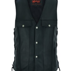 Leather Motorcycle Vest - Men's - Gun Pockets - Up To 10XL - DS124-DS