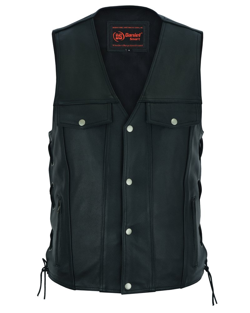 Leather Motorcycle Vest - Men's - Gun Pockets - Up To 10XL - DS124-DS