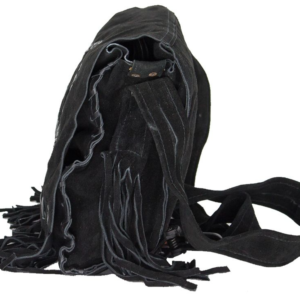 Black Suede Leather Purse - Peace Sign - Fringe - Handbag - AC2050-BLK-DL