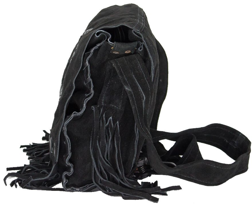Black Suede Leather Purse - Peace Sign - Fringe - Handbag - AC2050-BLK-DL