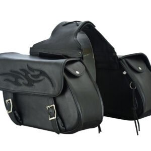 Saddlebags - Leather - Flame - Gun Holster - Motorcycle - SD-FLAME-LEATHER-DL