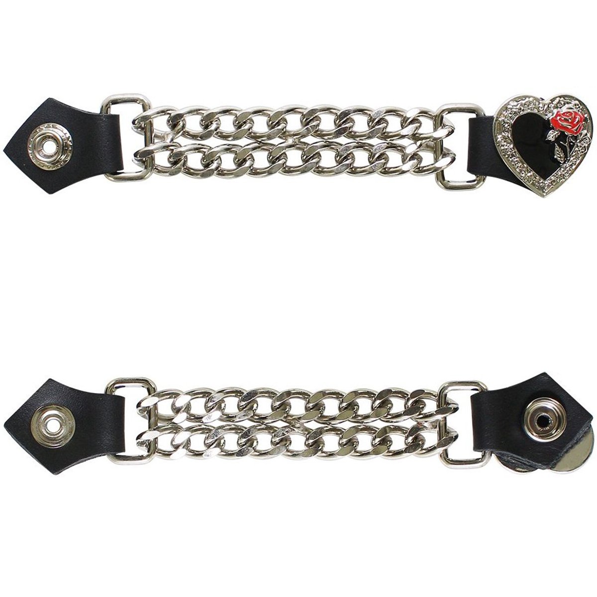 Set of Four - Black Red Rose - Vest Extenders - Chrome Chain - AC1305-BLACK-DL