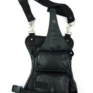Black Leather Multi Pocket Thigh Bag with Gun Holster Pocket - SKU DS5850-DS