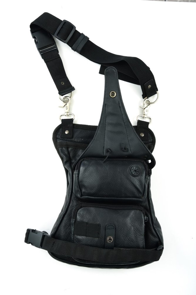 Black Leather Multi Pocket Thigh Bag with Gun Holster Pocket - SKU DS5850-DS