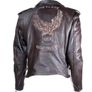 Embossed Eagle Retro Brown Motorcycle Jacket with Side Laces and Live To Ride - SKU MJ703-02-DL