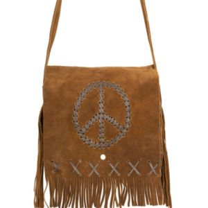 Brown Suede Leather Purse - Peace Sign - Fringe - Handbag - AC2050-DL