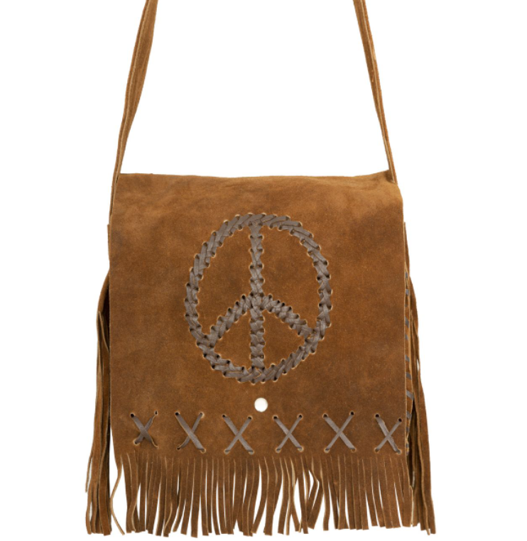 Brown Suede Leather Purse - Peace Sign - Fringe - Handbag - AC2050-DL