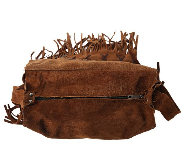 Brown Suede Leather Purse - Peace Sign - Fringe - Handbag - AC2050-DL