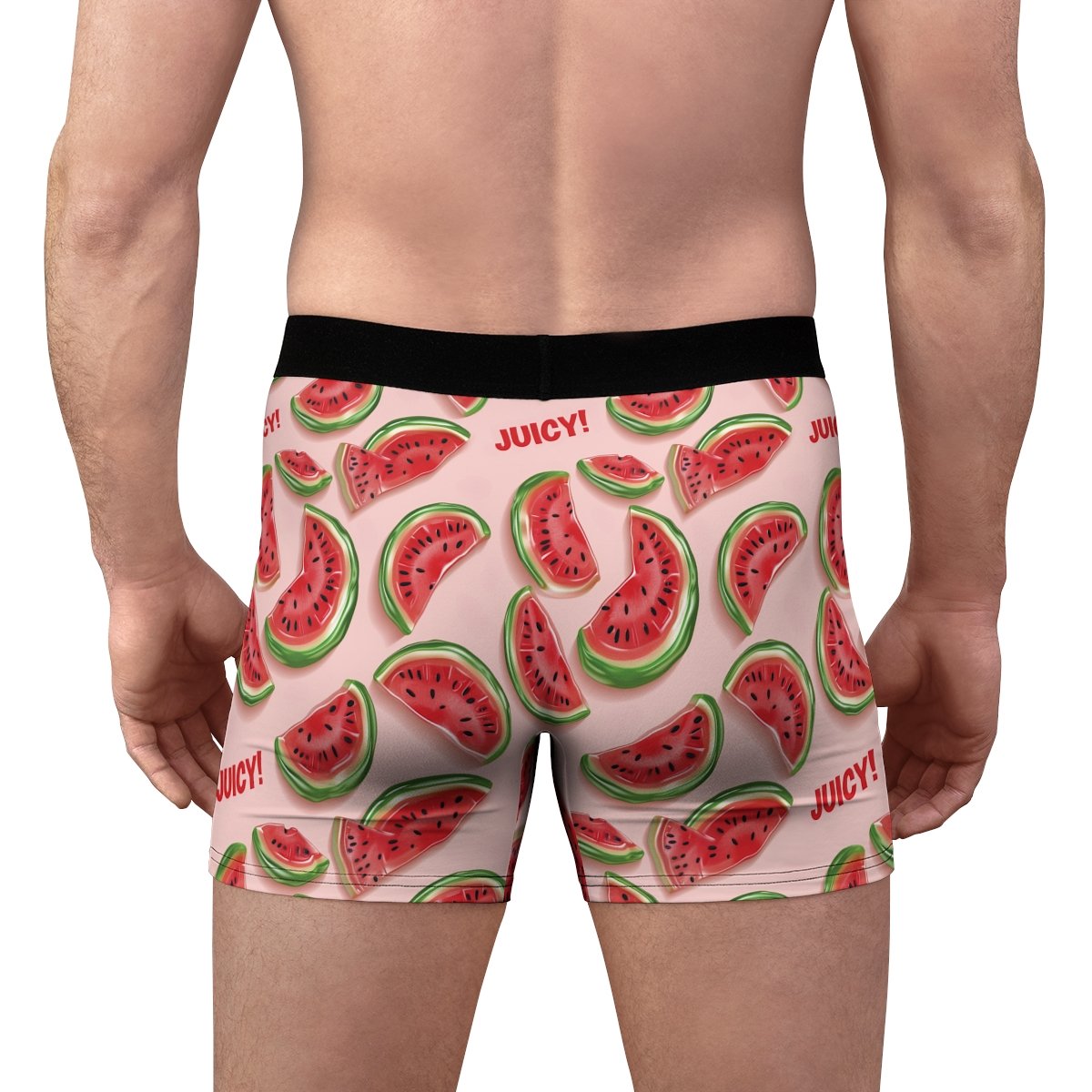 Watermelon Candy Slices - Red Green on Pink - Text Juicy - Men's Boxer Briefs