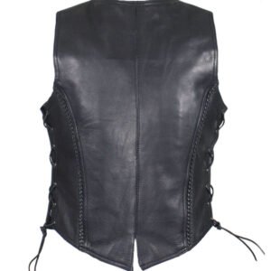 Leather Motorcycle Vest - Women's - Black - Longer - LV221-LONG-DL