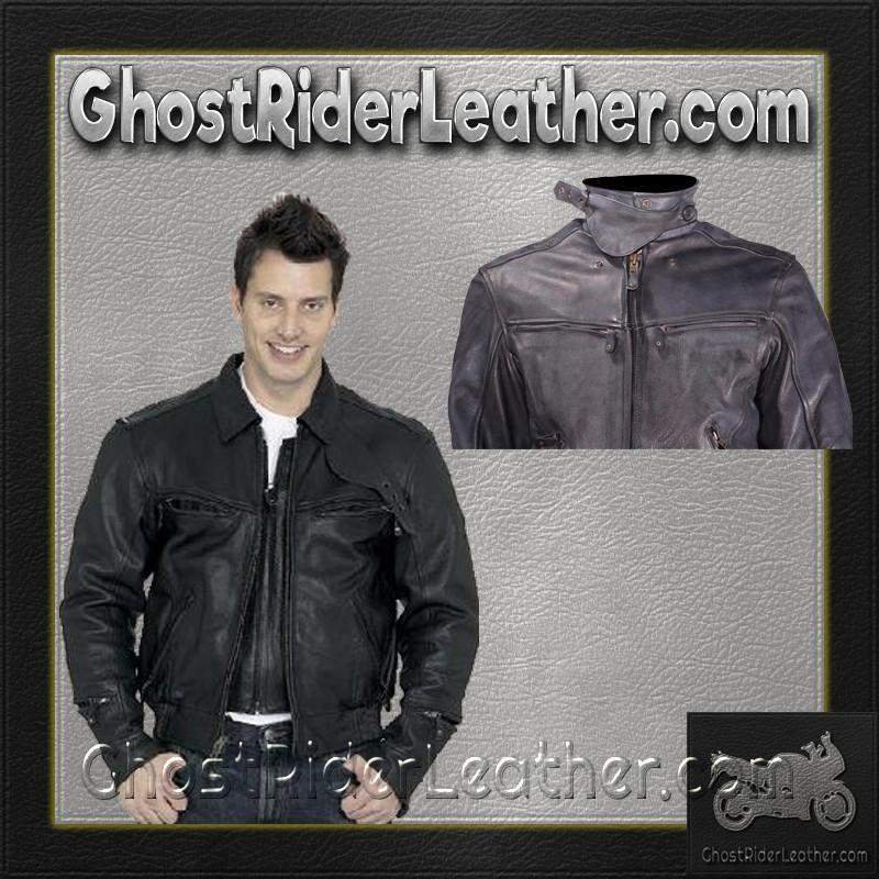 Vented Racer Leather Jacket with Convertible Collar - MJ786-DL