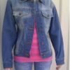 Women's Blue Denim Jacket with Rub Off On Front and Back - AL2990-AL.