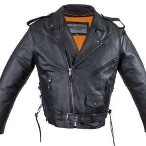 Embossed Eagle Motorcycle Jacket with Side Laces and Live To Ride - SKU MJ703-SS-DL