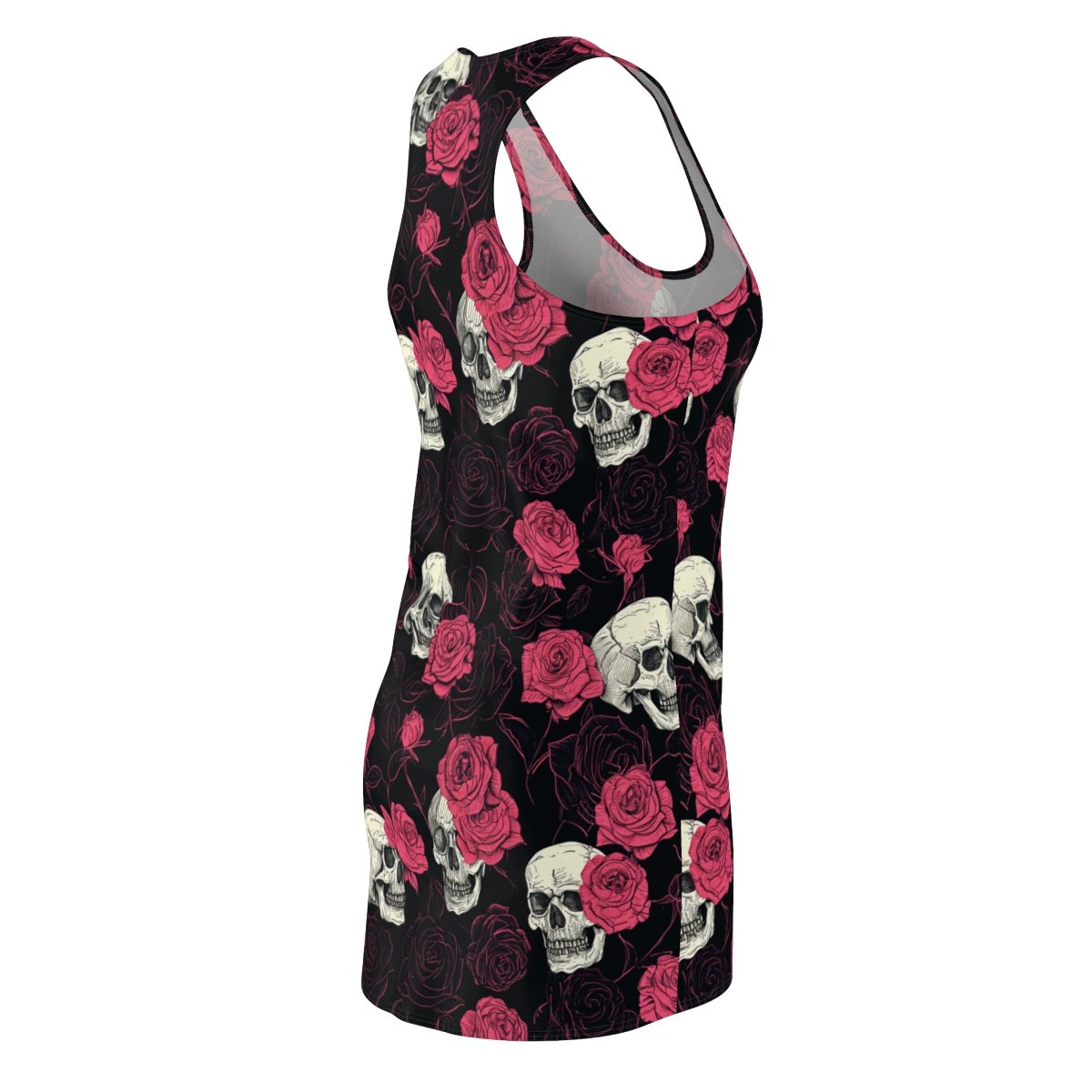 Skulls and Roses - Pink White on Black - Women's Cut & Sew Racerback Dress (AOP)