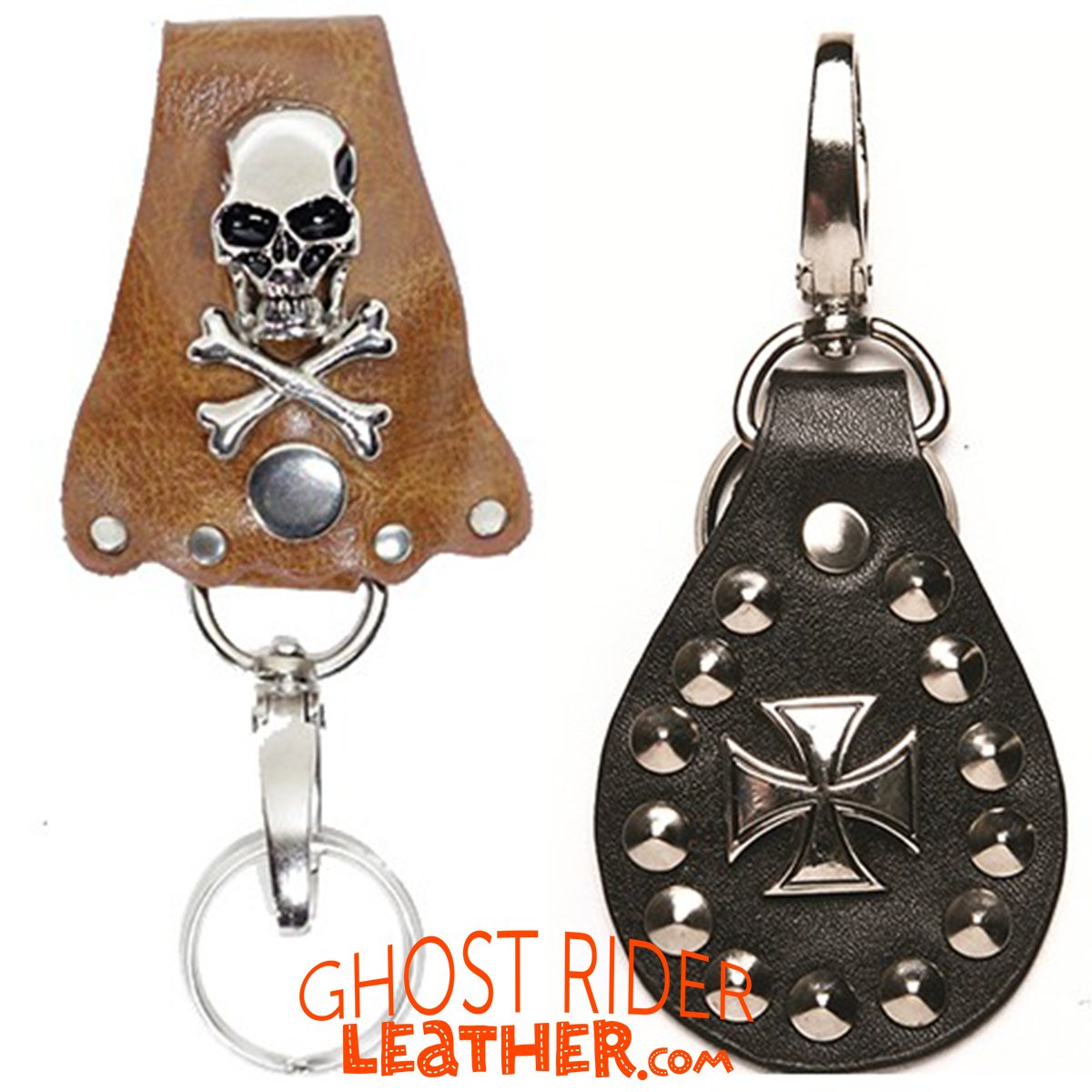 Set of Two Leather Key Chain Fobs - Motorcycle - AC82-AC88-DL