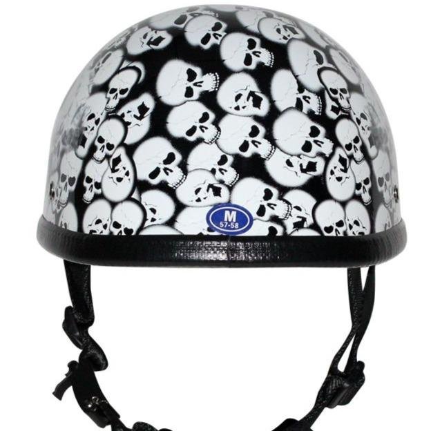 Novelty Motorcycle Helmet - White Skull Boneyard - Shorty - H6401-WHITE-DL