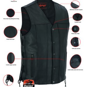 Leather Motorcycle Vest - Men's -Up To Size 8XL - Tapered Bottom - Big and Tall - DS161-TALL-DS