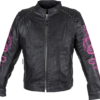 Ladies Racer Leather Jacket With Studs and Hot Pink Sleeve Design - SKU LJ7018-HOTPINK-11-DL