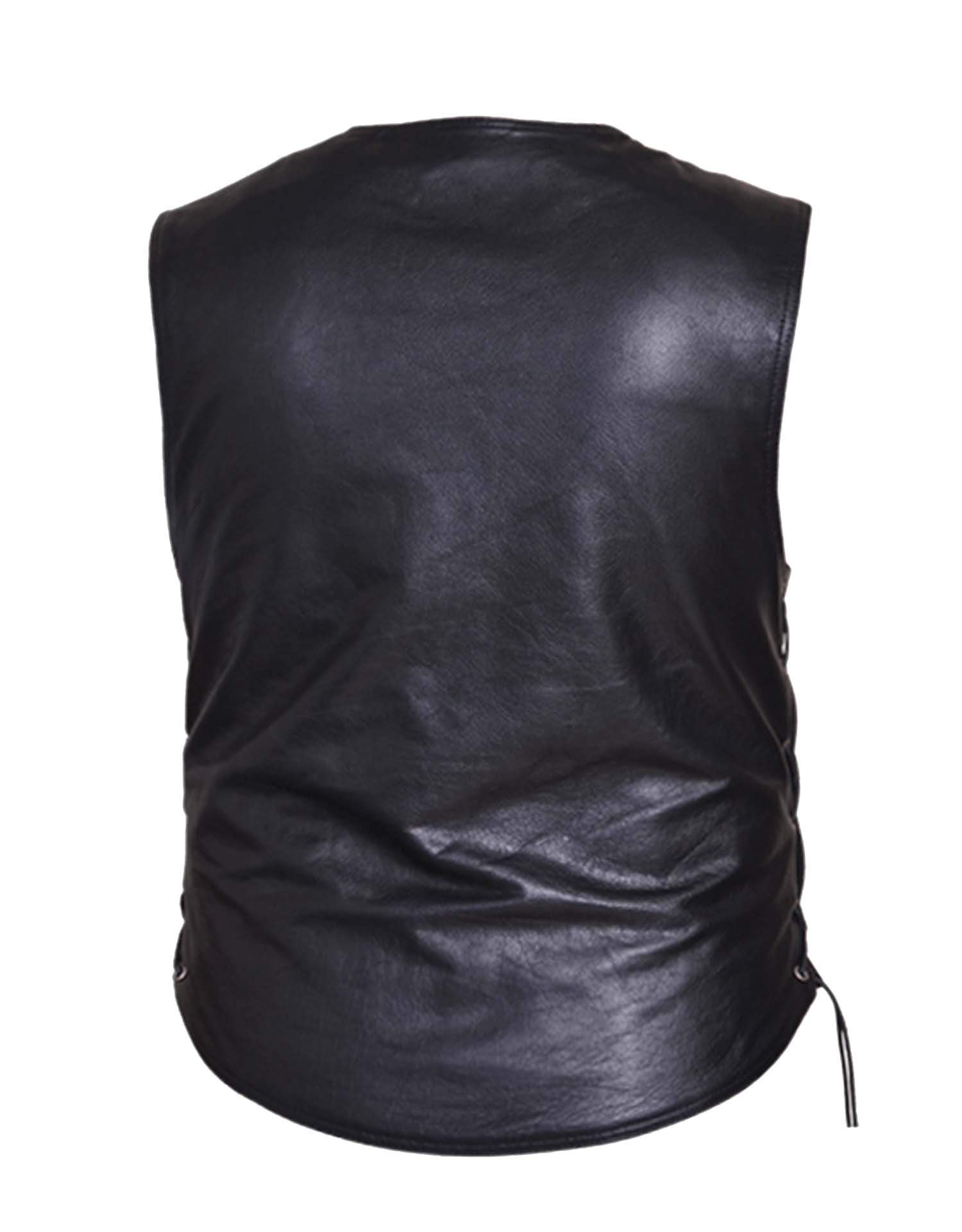 Leather Motorcycle Vest - Men's - Up To 8XL - Side Laces - 2601-BF-UN