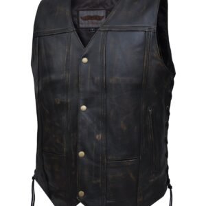 Leather Motorcycle Vest - Men's - Ten Pocket - Nevada Brown - 2632-ABR-UN