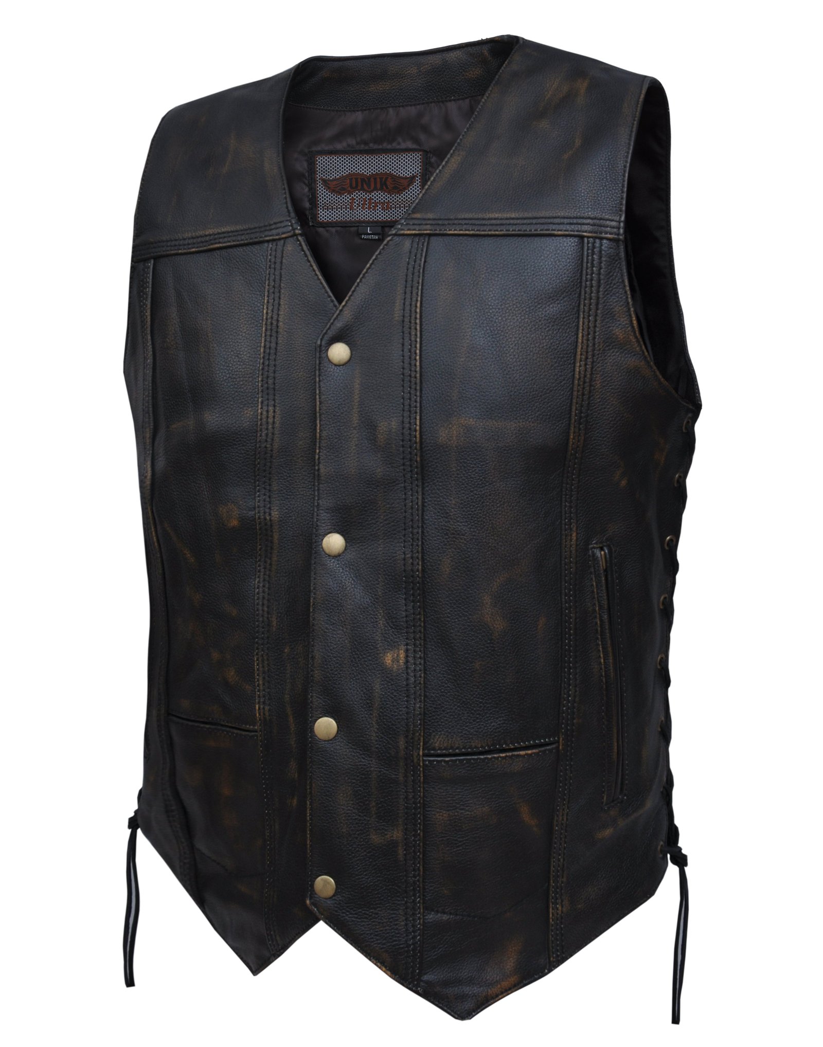 Leather Motorcycle Vest - Men's - Ten Pocket - Nevada Brown - 2632-ABR-UN