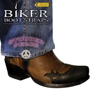 Dealer Leather Pair of Biker Boot Straps - 4 Inch - Studded Peace Sign - Motorcycle - BBS-SP4-DS