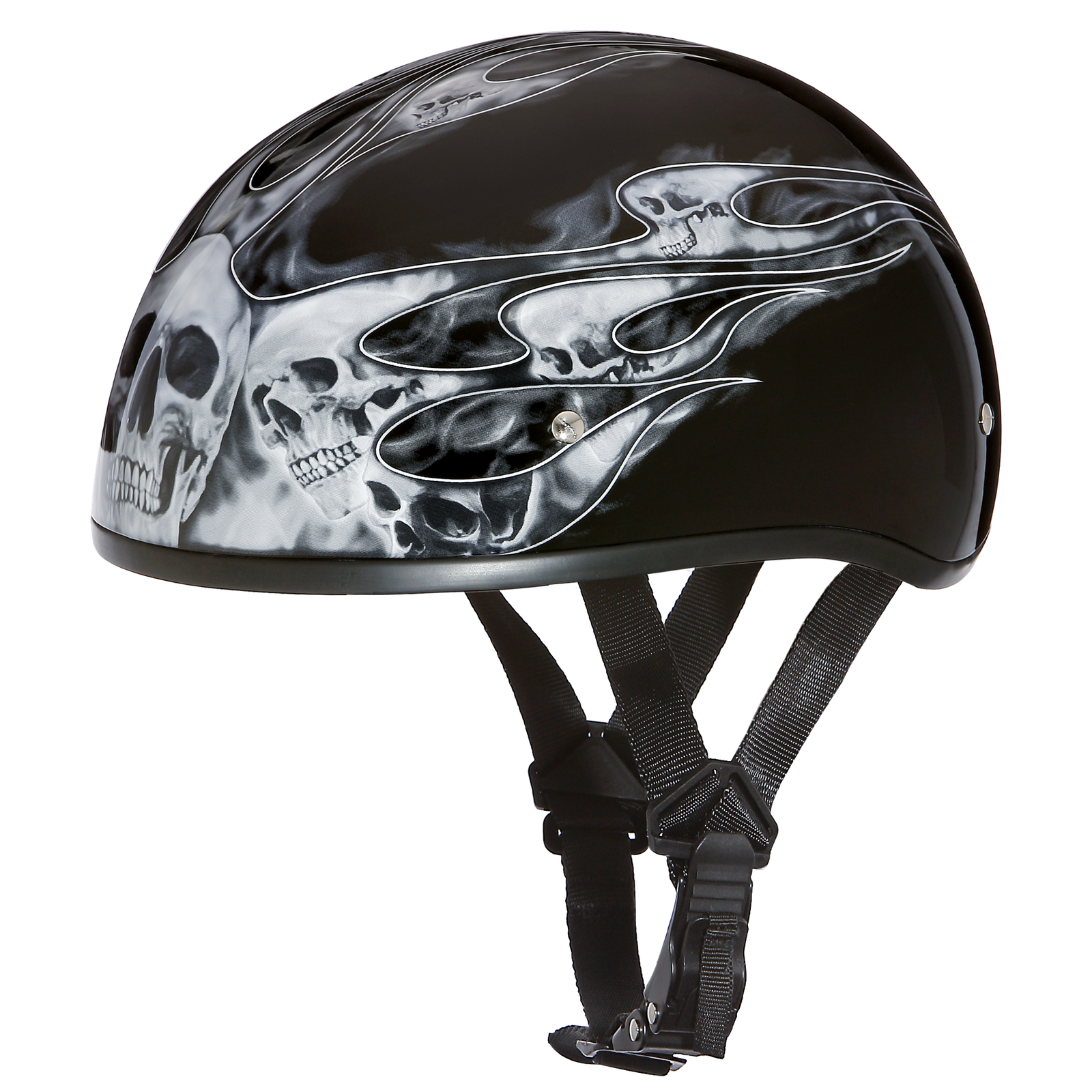 DOT Motorcycle Helmet - Skull Silver Flames - Shorty - D6-SFS-DH