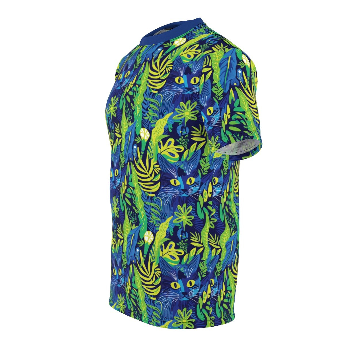 Cat Hiding in the Plants - Blues Greens Yellow - Multi Colors - Unisex Tee - T-Shirt