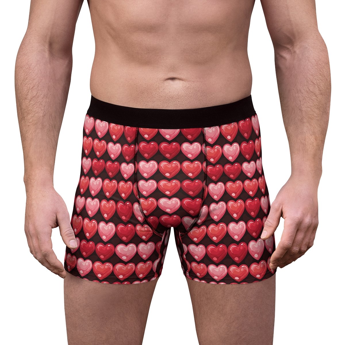 Puffy Hearts - Reds Pinks on Black - Men's Boxer Briefs (AOP)