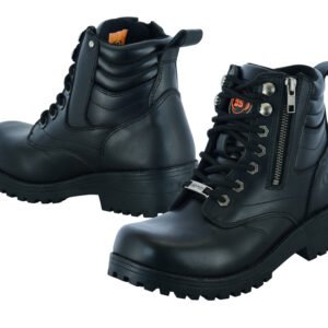 Leather Motorcycle Boots - Women's - Black - Side Zippers - DS9768-DS
